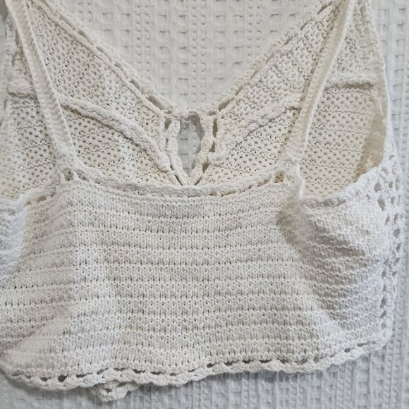 American Eagle Ivory Crochet Knit Crop Top Boho Festival Tank Women’s Size Large - Picture 10 of 11
